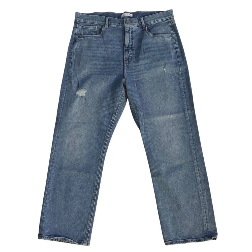 LOFT Plus Size 14 32 High Waist Straight Crop Jeans Distressing